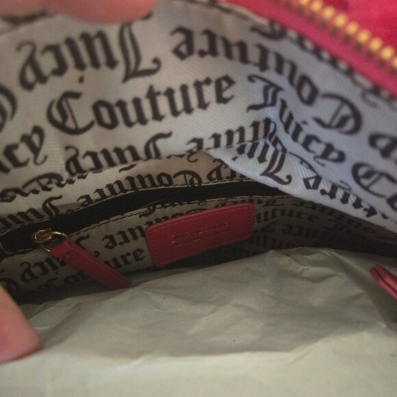 Juicy Couture Let's Get Cozy Pink Faux Fur Quilted Tote Bag Heart Charm & Strap - Picture 7 of 7